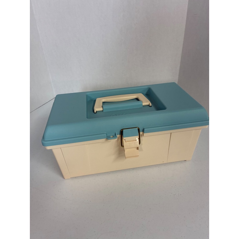 Wilton Cake Decorating Caddy Storage Box Blue Cream Vintage Tool Box with Tray